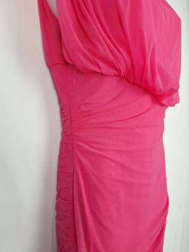 Ruched Hot Pink Micro Mesh Mini Dress Dress Size 8 by SwapUp-Online Second Hand Store-Online Thrift Store