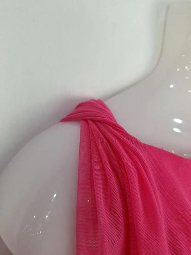 Ruched Hot Pink Micro Mesh Mini Dress Dress Size 8 by SwapUp-Online Second Hand Store-Online Thrift Store