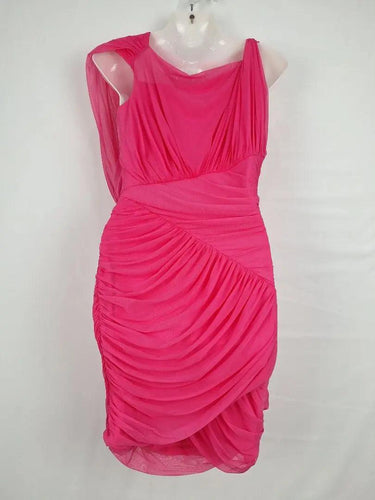 Ruched Hot Pink Micro Mesh Mini Dress Dress Size 8 by SwapUp-Online Second Hand Store-Online Thrift Store