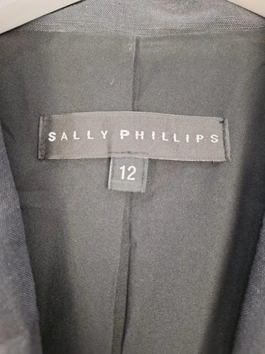 Sally Phillips Charcoal Contrast Stitch Single Breasted Blazer Size 12 by SwapUp-Online Second Hand Store-Online Thrift Store