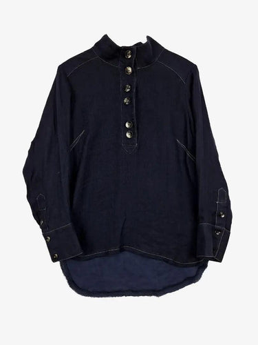Sally Phillips Navy Effortless Linen Blend Blouse Size 10 by SwapUp-Online Second Hand Store-Online Thrift Store