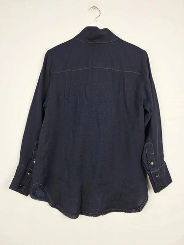 Sally Phillips Navy Effortless Linen Blend Blouse Size 10 by SwapUp-Online Second Hand Store-Online Thrift Store