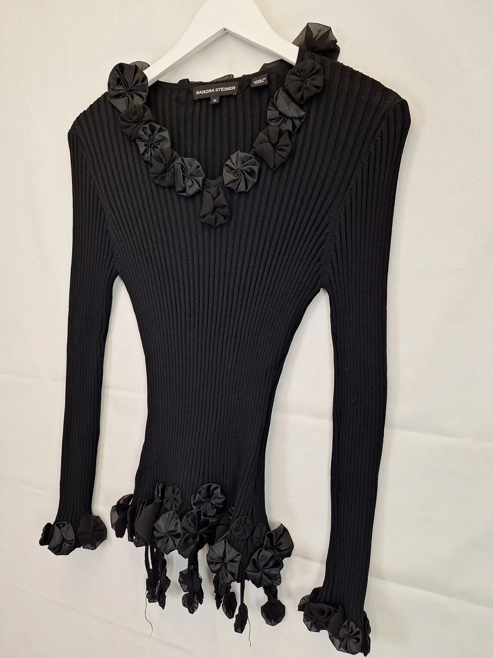 Sandra Steiner Rib Knit Embellished With Fabric Florals Top Size M by SwapUp-Online Second Hand Store-Online Thrift Store
