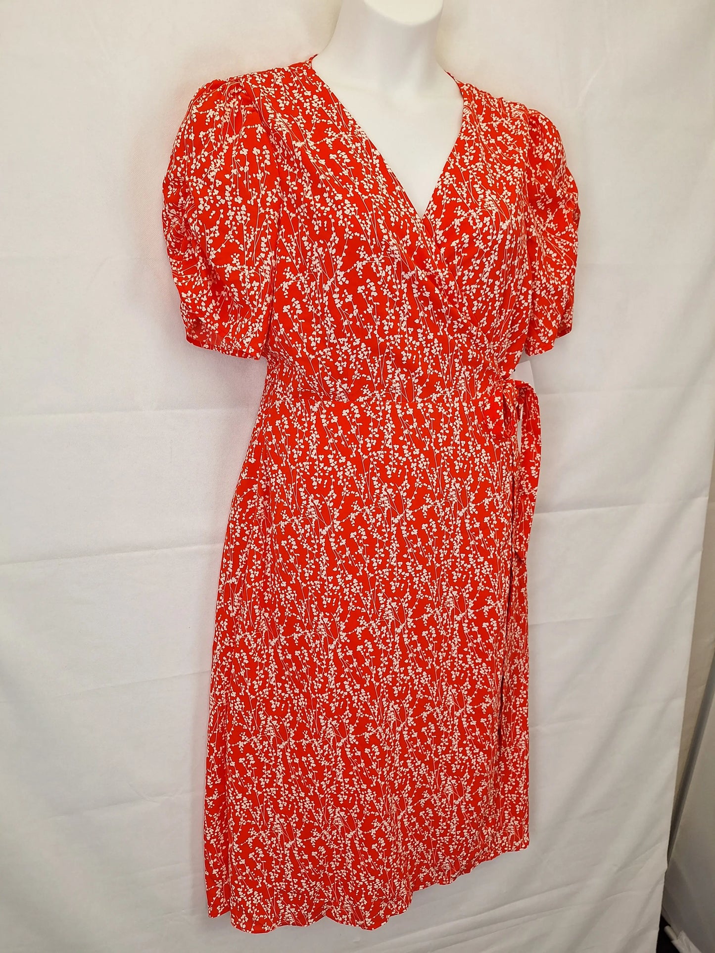 Savel Red Blossom Wrap Midi Dress Size 16 by SwapUp-Online Second Hand Store-Online Thrift Store