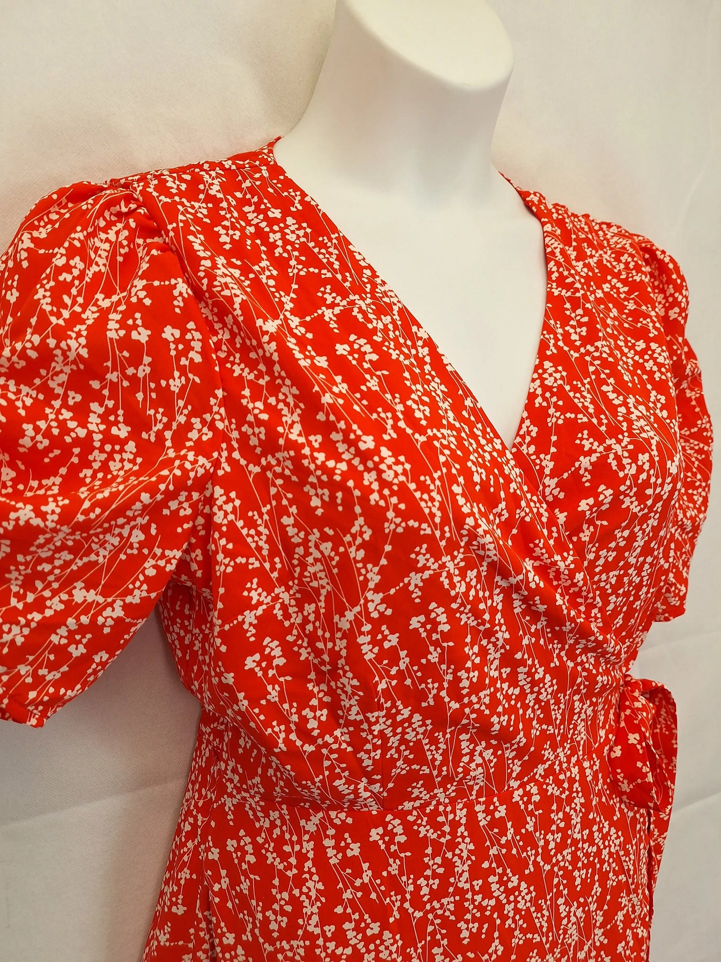 Savel Red Blossom Wrap Midi Dress Size 16 by SwapUp-Online Second Hand Store-Online Thrift Store