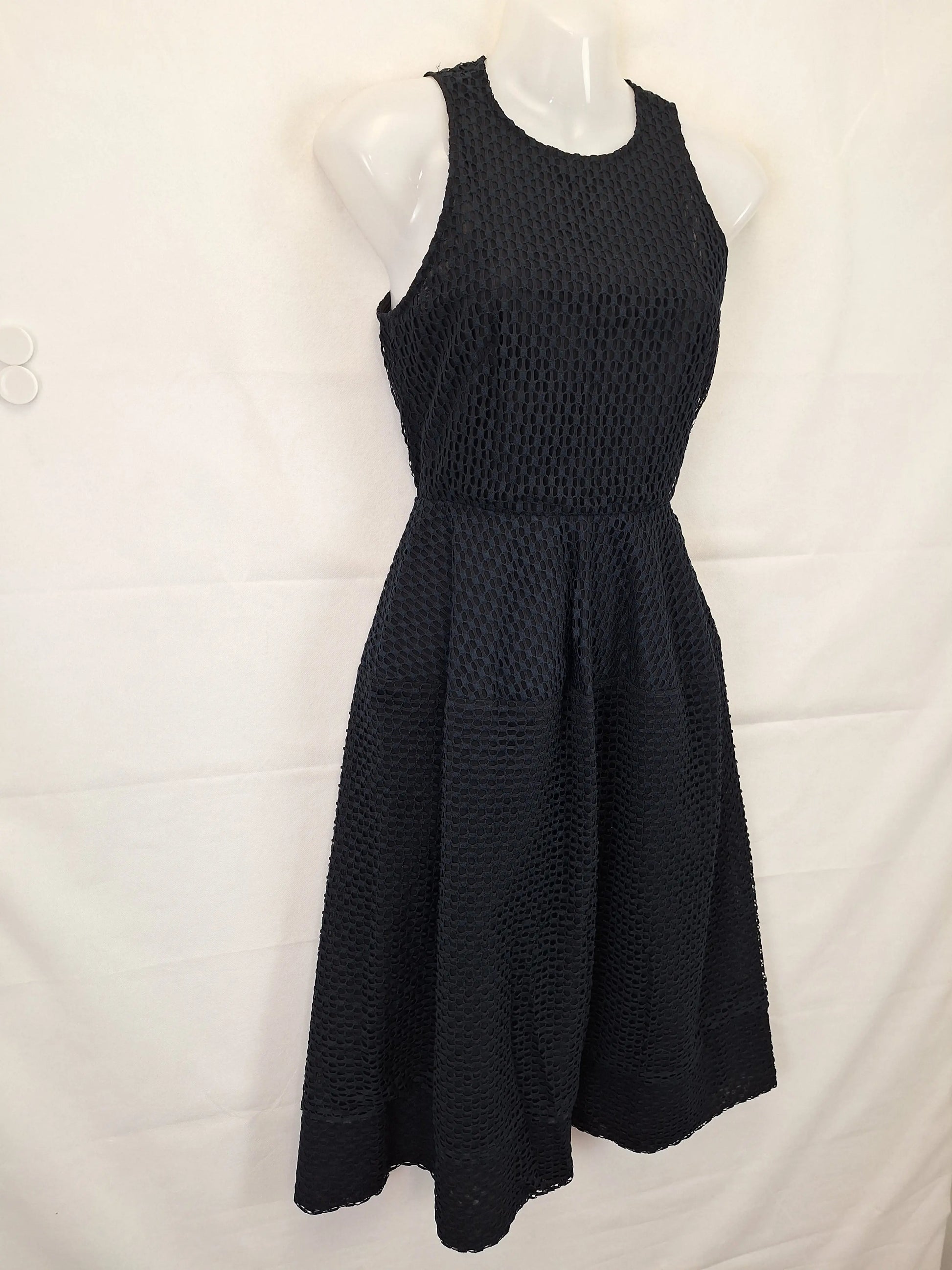 Scanlan Theodore Navy Textured Gathered A-line Midi Dress Size 8 by SwapUp-Online Second Hand Store-Online Thrift Store