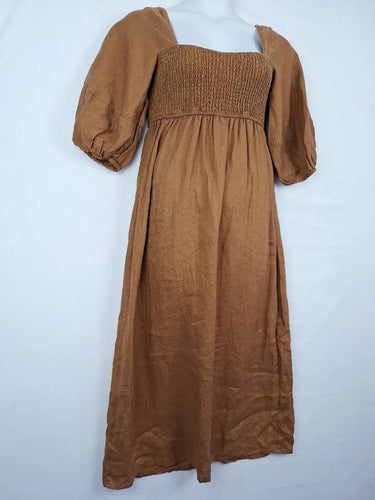 Seed Cinnamon Puff Sleeve Linen Dress Size 10 by SwapUp-Online Second Hand Store-Online Thrift Store