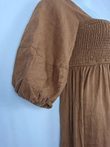 Seed Cinnamon Puff Sleeve Linen Dress Size 10 by SwapUp-Online Second Hand Store-Online Thrift Store