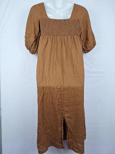 Seed Cinnamon Puff Sleeve Linen Dress Size 10 by SwapUp-Online Second Hand Store-Online Thrift Store