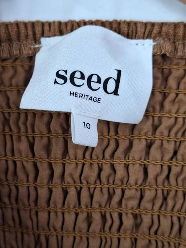 Seed Cinnamon Puff Sleeve Linen Dress Size 10 by SwapUp-Online Second Hand Store-Online Thrift Store