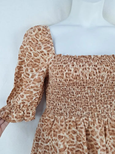 Seed Shirred Animal Print  Casual Midi Dress Size 12 by SwapUp-Online Second Hand Store-Online Thrift Store