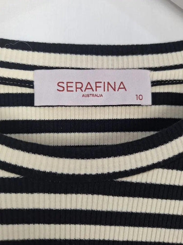 Serafina Slim Fitting Striped Staple Top Size 10 by SwapUp-Online Second Hand Store-Online Thrift Store