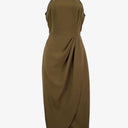 Shilla Khaki Halter Neck Draped Evening Midi Dress Size S by SwapUp-Online Second Hand Store-Online Thrift Store