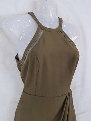 Shilla Khaki Halter Neck Draped Evening Midi Dress Size S by SwapUp-Online Second Hand Store-Online Thrift Store