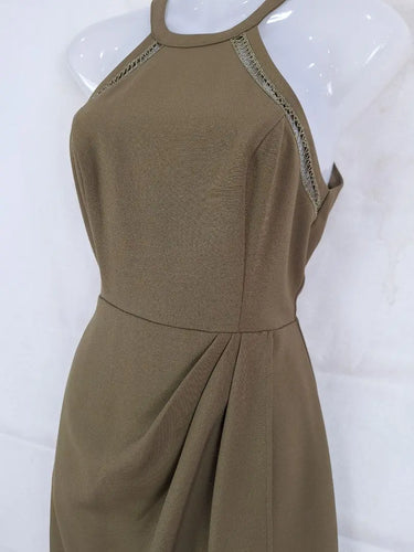 Shilla Khaki Halter Neck Draped Evening Midi Dress Size S by SwapUp-Online Second Hand Store-Online Thrift Store
