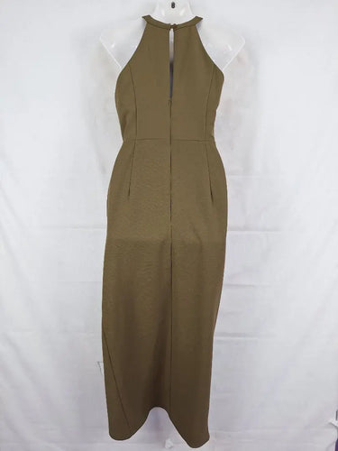 Shilla Khaki Halter Neck Draped Evening Midi Dress Size S by SwapUp-Online Second Hand Store-Online Thrift Store