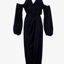 Second-Hand - Shona Joy Navy Cold Shoulder Draped Evening Midi Dress Size 8 - SwapUp