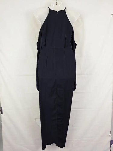 Second-Hand - Shona Joy Navy Cold Shoulder Draped Evening Midi Dress Size 8 - SwapUp