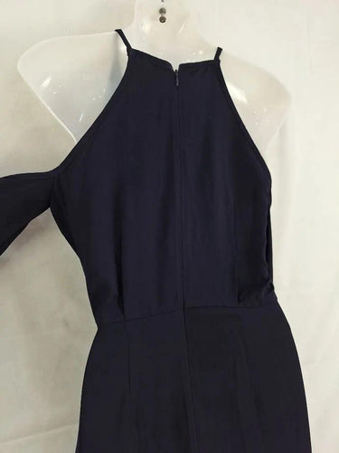 Second-Hand - Shona Joy Navy Cold Shoulder Draped Evening Midi Dress Size 8 - SwapUp