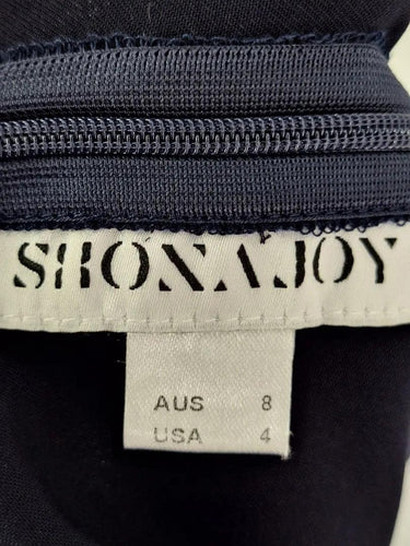 Second-Hand - Shona Joy Navy Cold Shoulder Draped Evening Midi Dress Size 8 - SwapUp