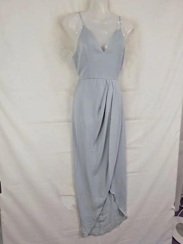 Second-Hand - Shona Joy Soft Blue Elegant Draped Evening Midi Dress Size 8 - SwapUp