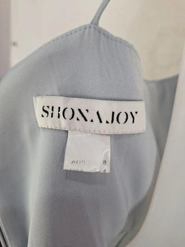 Second-Hand - Shona Joy Soft Blue Elegant Draped Evening Midi Dress Size 8 - SwapUp
