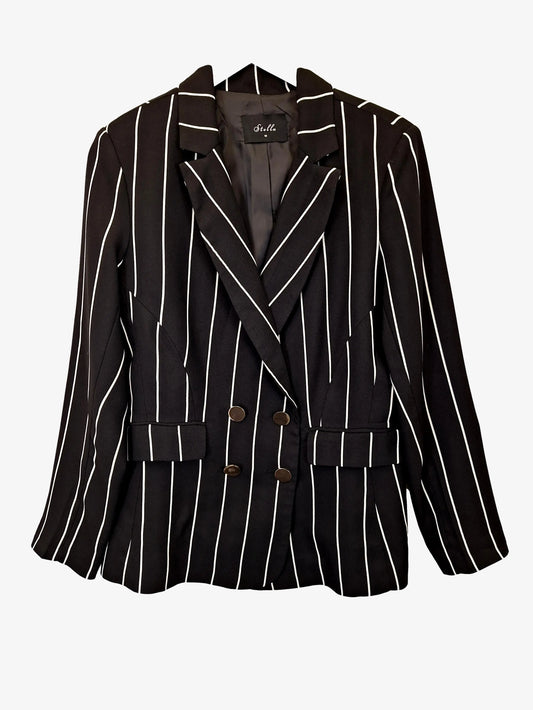 Stella Black & White Striped Double Breasted Blazer Size 10 by SwapUp-Online Second Hand Store-Online Thrift Store