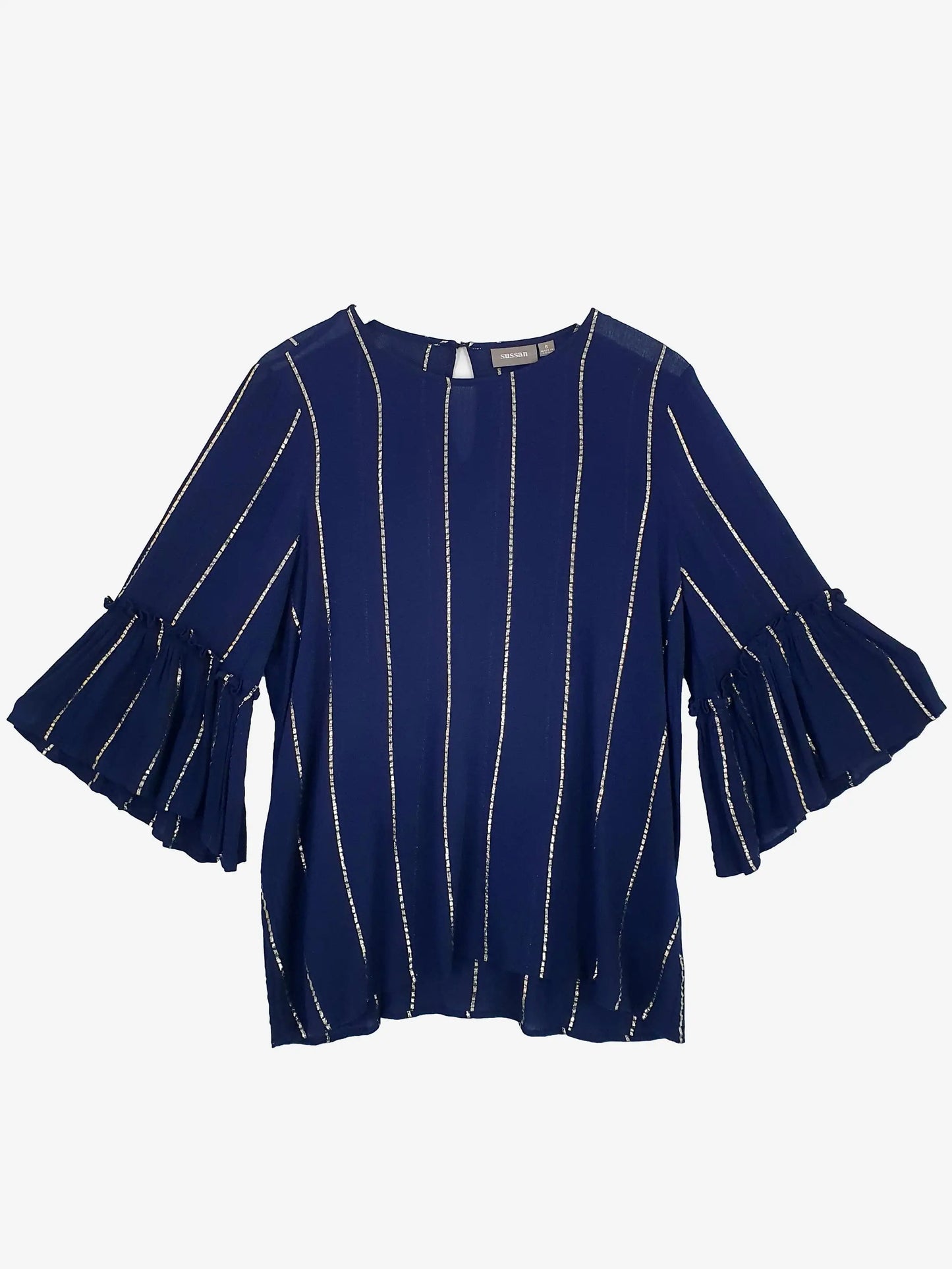 Sussan Silver Striped frill Sleeve Blouse Size 8 by SwapUp-Online Second Hand Store-Online Thrift Store