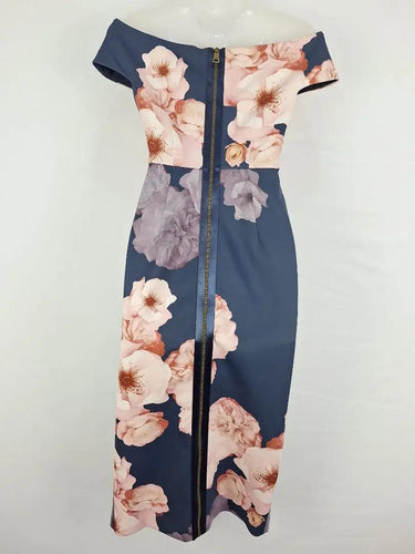 Ted Baker Folded Floral Fitted Evening Midi Dress Size S by SwapUp-Online Second Hand Store-Online Thrift Store