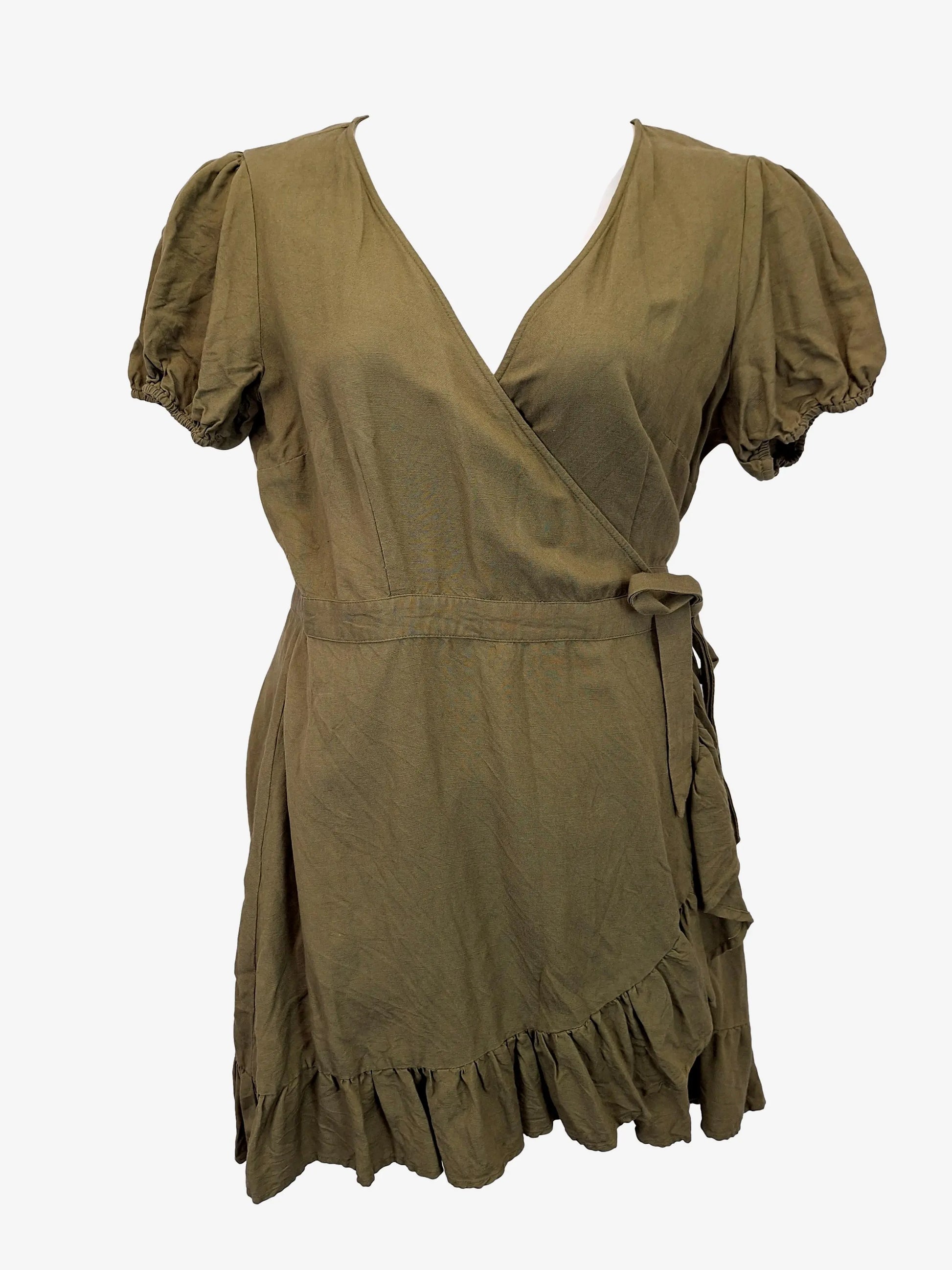 Tigerlily Khaki Summer Linen Midi Dress Size 14 by SwapUp-Online Second Hand Store-Online Thrift Store