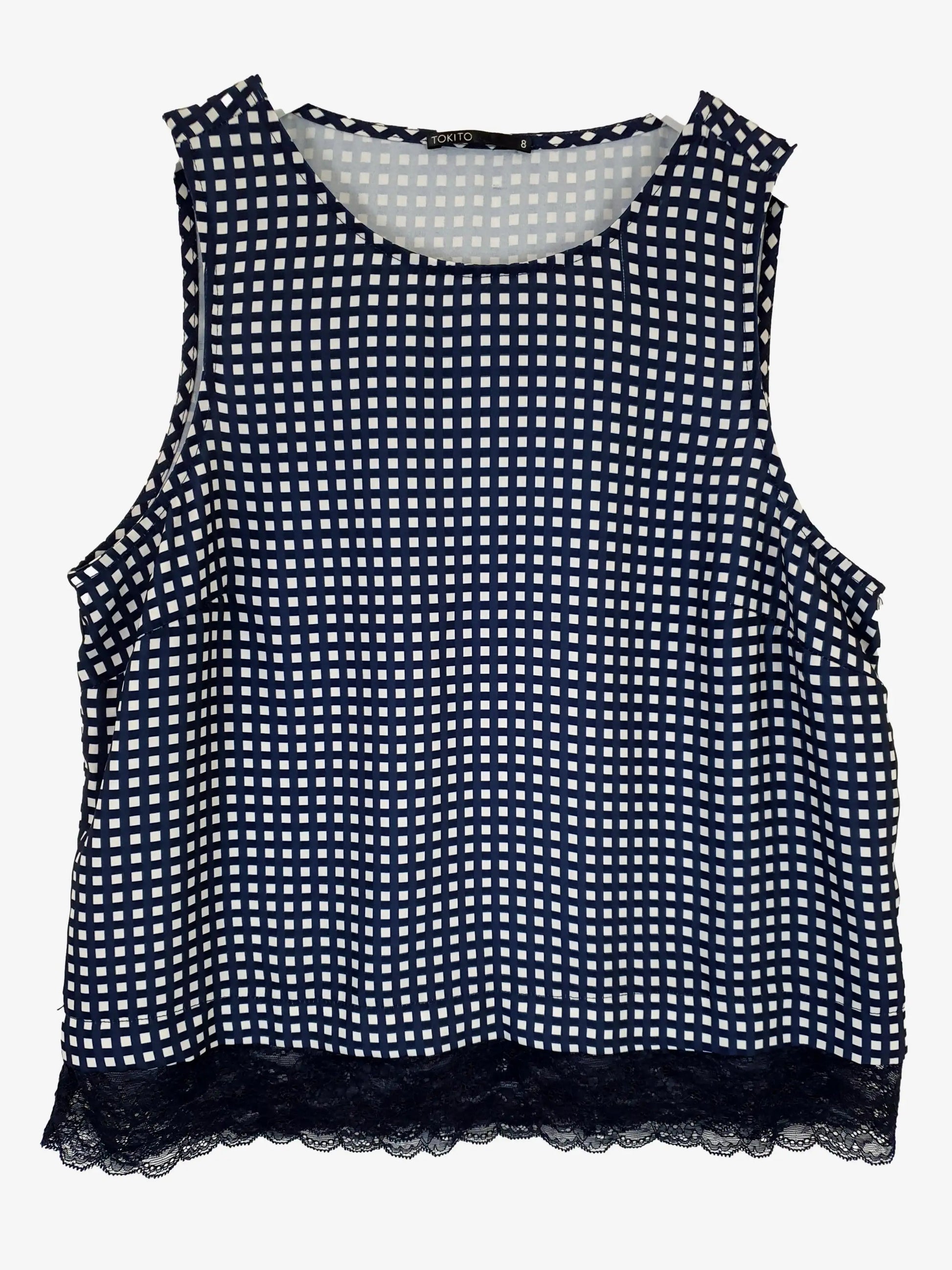 Tokito Checkered Lace Tank Top Size 8 by SwapUp-Second Hand Shop-Thrift Store-Op Shop 