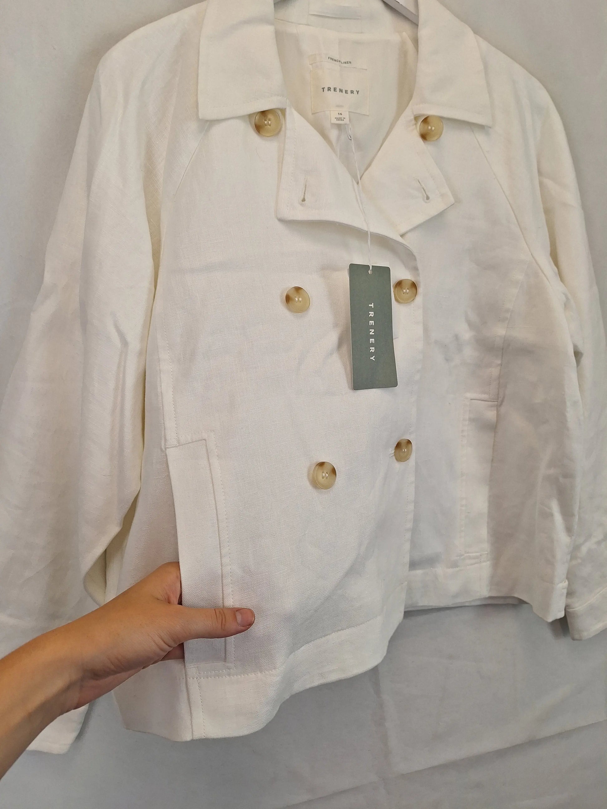 Trenery Classic Linen Double Breasted Jacket Size 14 by SwapUp-Online Second Hand Store-Online Thrift Store
