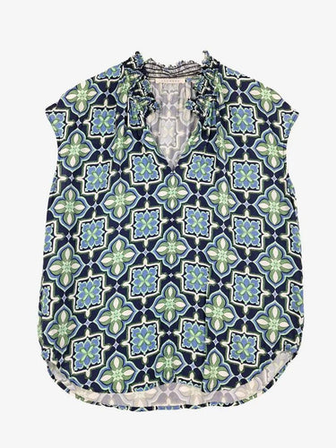 Trenery Navy Tiled Geo Casual Top Size S by SwapUp-Online Second Hand Store-Online Thrift Store