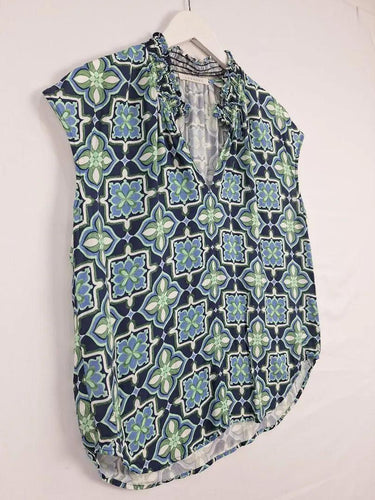 Trenery Navy Tiled Geo Casual Top Size S by SwapUp-Online Second Hand Store-Online Thrift Store