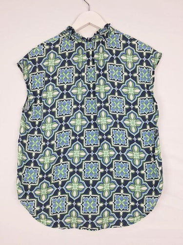 Trenery Navy Tiled Geo Casual Top Size S by SwapUp-Online Second Hand Store-Online Thrift Store