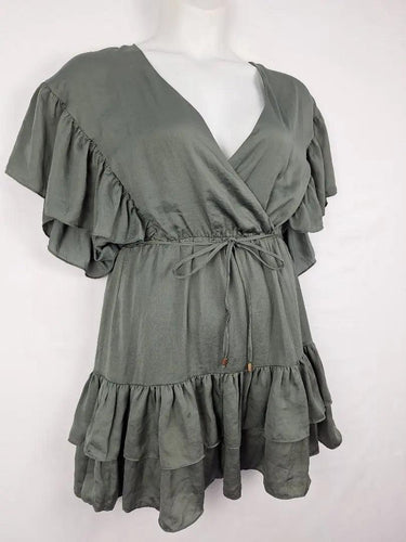 Tussah Khaki Frilly Crossover Mini Dress Size 12 by SwapUp-Online Second Hand Store-Online Thrift Store