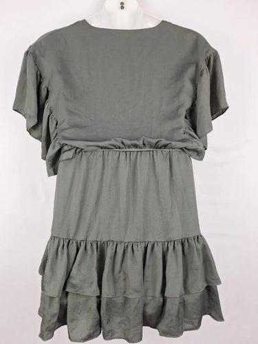 Tussah Khaki Frilly Crossover Mini Dress Size 12 by SwapUp-Online Second Hand Store-Online Thrift Store