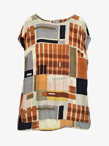 Veronika Maine Brown Hues Silk Long Top Size 16 by SwapUp-Online Second Hand Store-Online Thrift Store