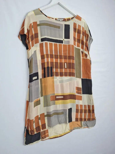 Veronika Maine Brown Hues Silk Long Top Size 16 by SwapUp-Online Second Hand Store-Online Thrift Store