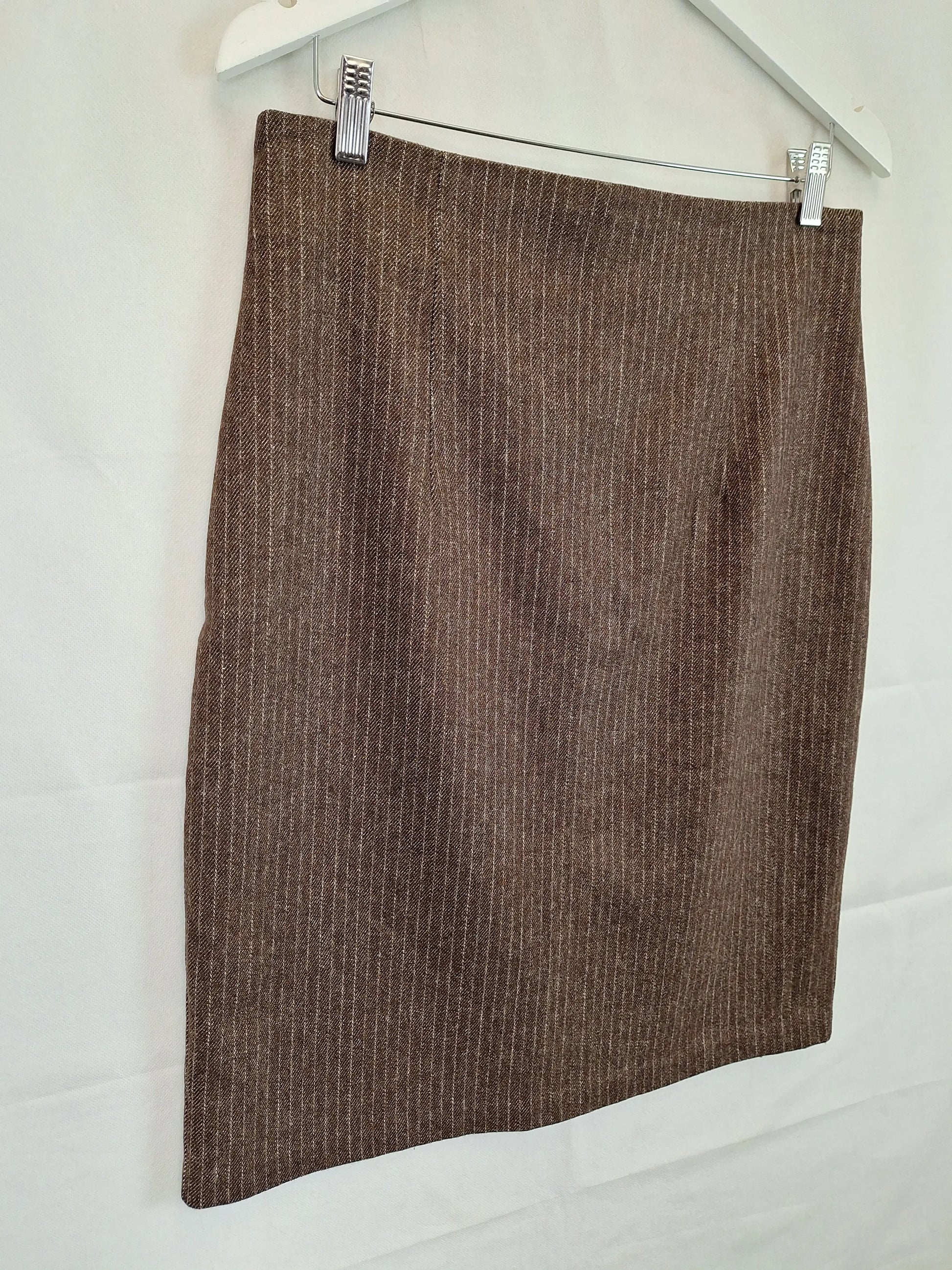 Veronika Maine Coffee Pinstripe Office Pencil Skirt Size 12 by SwapUp-Online Second Hand Store-Online Thrift Store