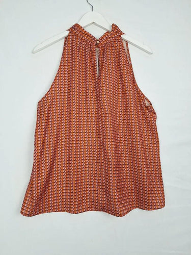 Veronika Maine Geometric High Neck Gathered Top Size 14 by SwapUp-Online Second Hand Store-Online Thrift Store