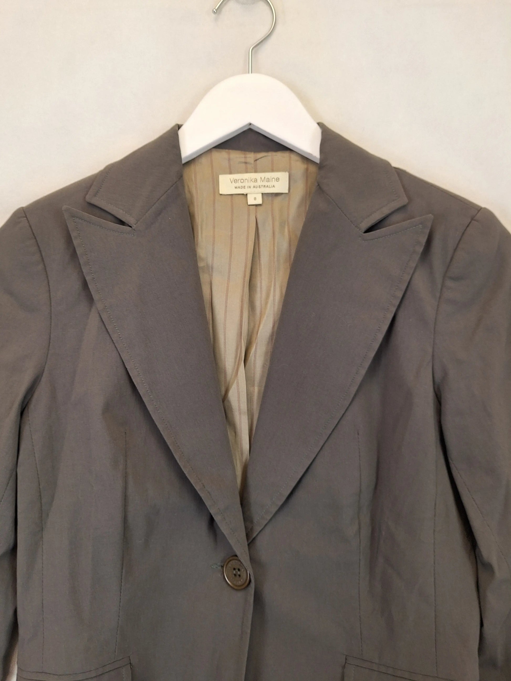 Veronika Maine Taupe Single Breasted Office Blazer Size 8 by SwapUp-Online Second Hand Store-Online Thrift Store
