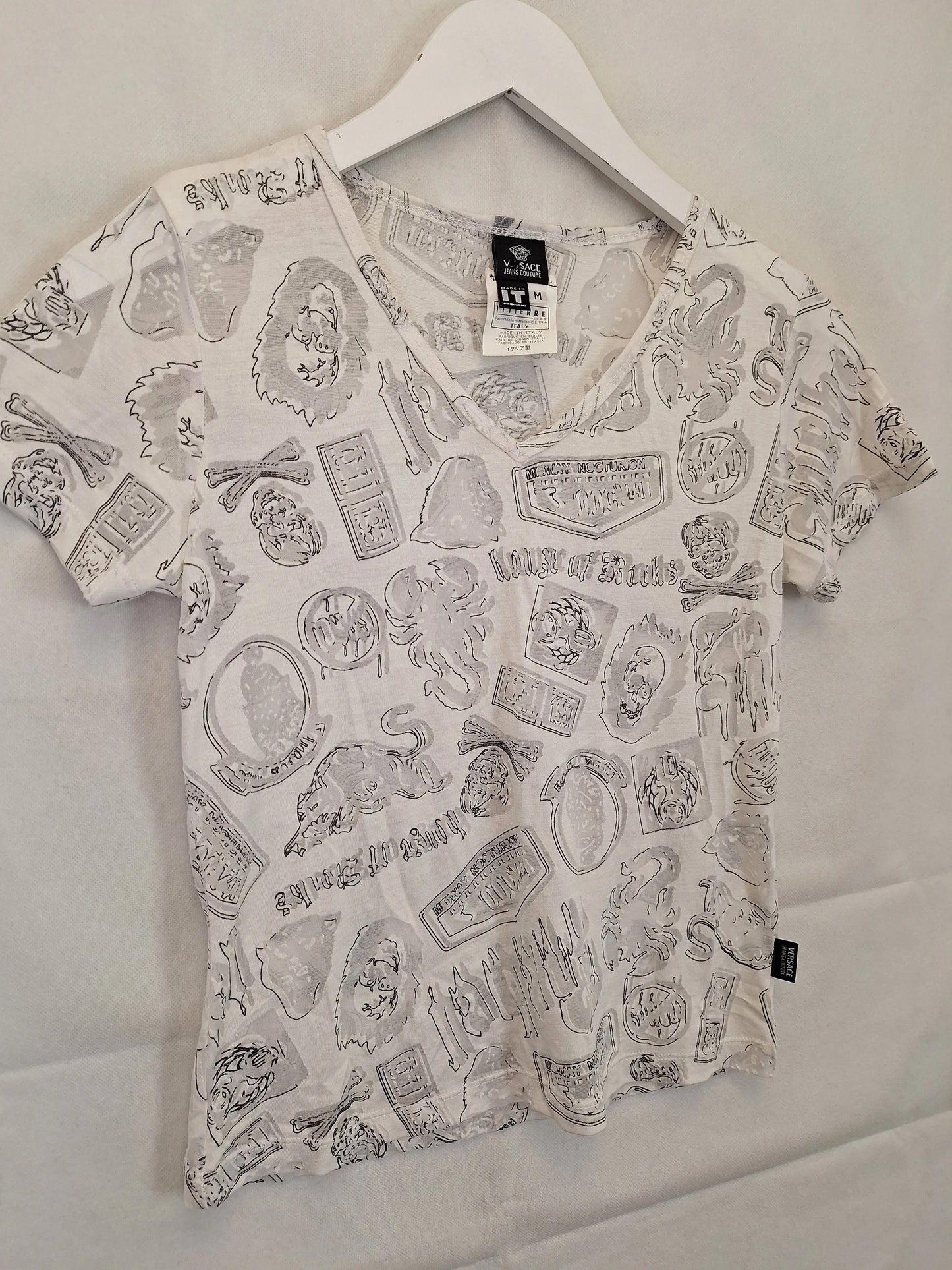 Versace Sheer Illustrated Fitted T-shirt Size M by SwapUp-Online Second Hand Store-Online Thrift Store