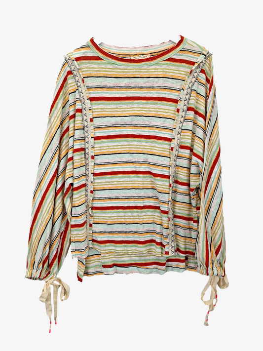 We The Free Striped Textured Balloon Sleeve Top Size S by SwapUp-Online Second Hand Store-Online Thrift Store