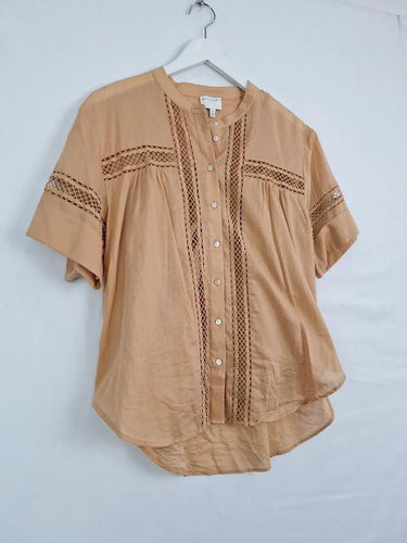 Witchery Camel Broderie Trimmed Blouse Size 8 by SwapUp-Online Second Hand Store-Online Thrift Store