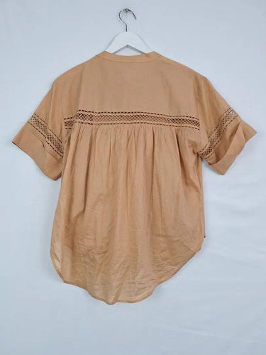 Witchery Camel Broderie Trimmed Blouse Size 8 by SwapUp-Online Second Hand Store-Online Thrift Store