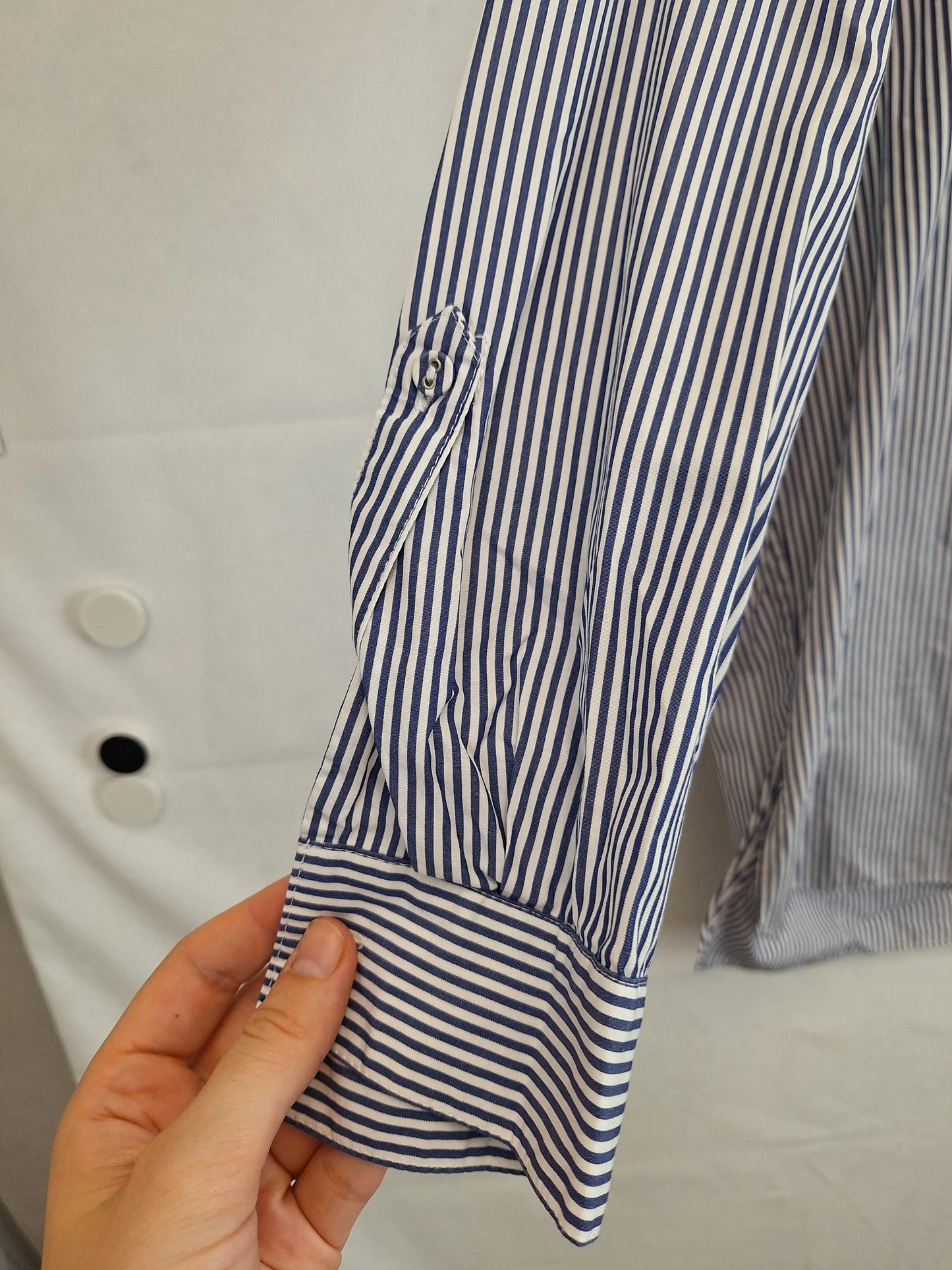 Witchery Classic Pinstripe V Neck Shirt Size 8 by SwapUp-Online Second Hand Store-Online Thrift Store
