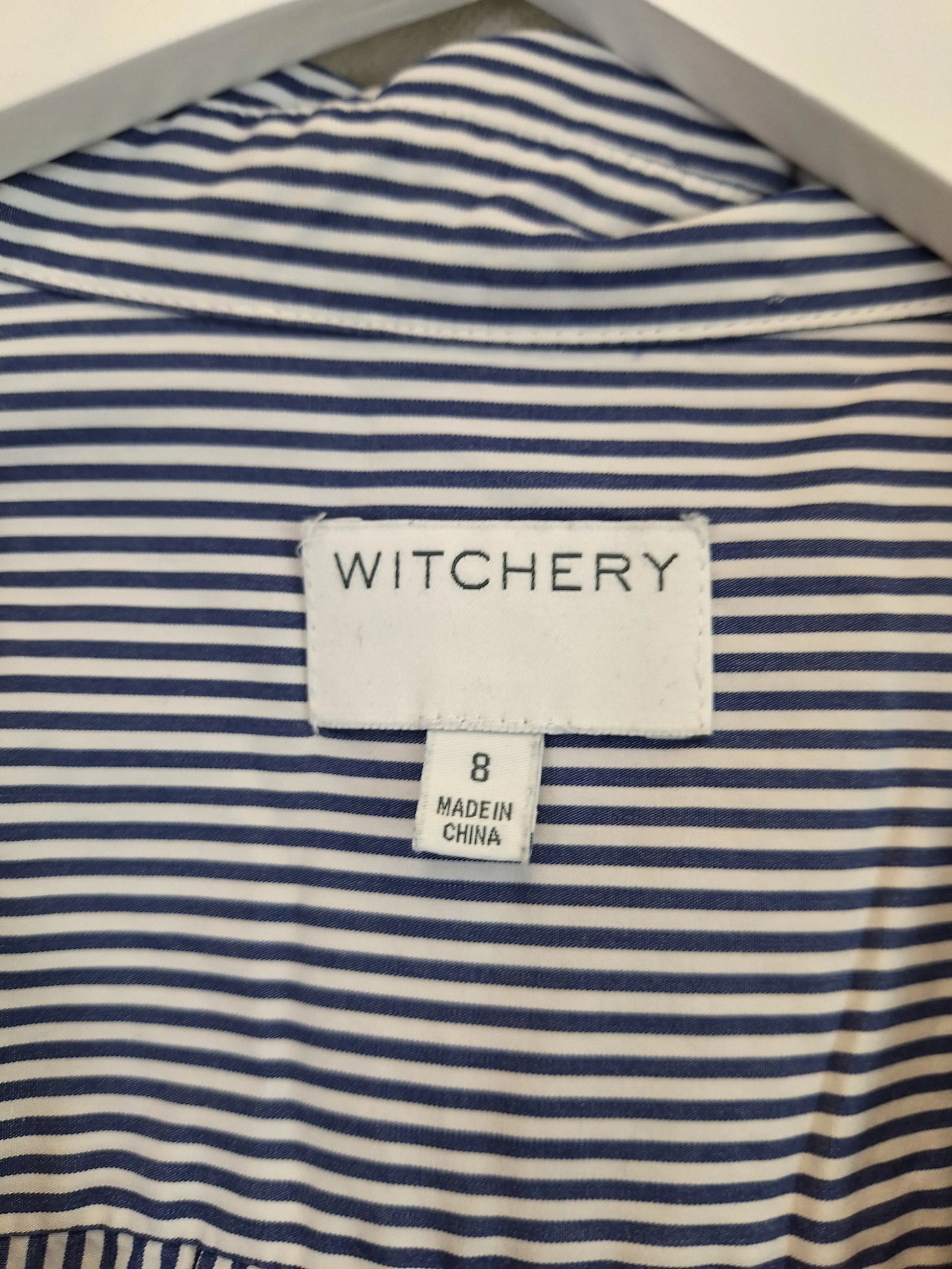Witchery Classic Pinstripe V Neck Shirt Size 8 by SwapUp-Online Second Hand Store-Online Thrift Store