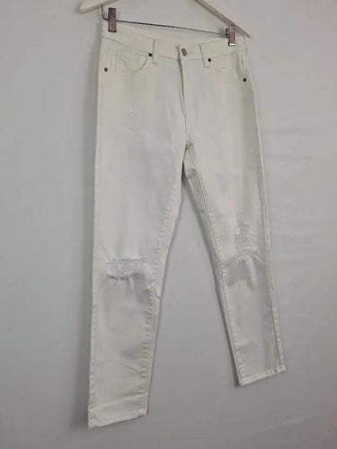 Second-Hand - Witchery Distressed Tapered Casual Denim Jeans Size 8 - SwapUp