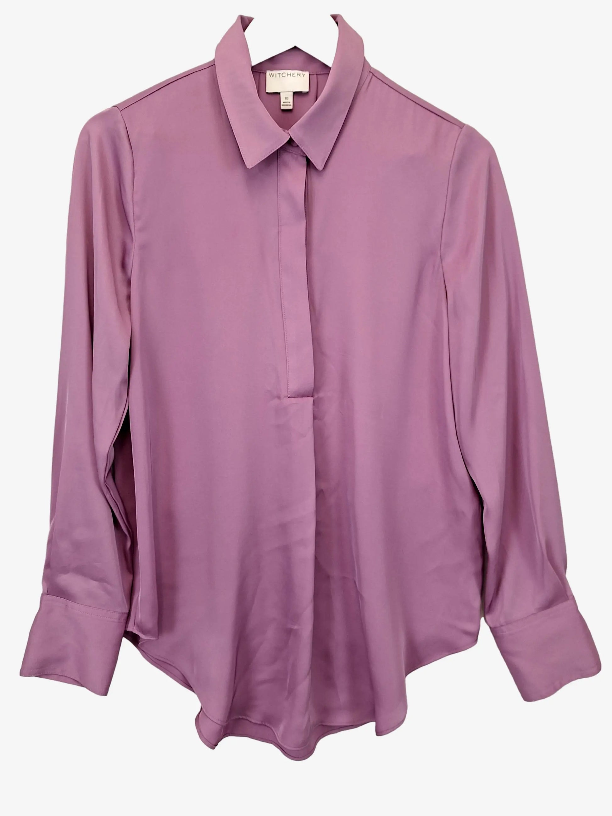 Witchery Lilac Satin Collared Shirt Size 10 by SwapUp-Online Second Hand Store-Online Thrift Store